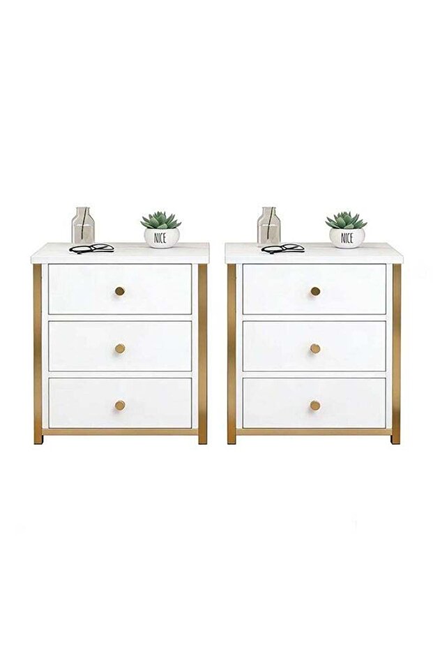 Multi-Functional Nightstand With 3 Drawer,Molden Bedside Table,Wooden Frame Storage Cabinet,Large Capacity End Table Side Table,Space-Saving Storage Stand For Bedroom Living Room(2pcs)