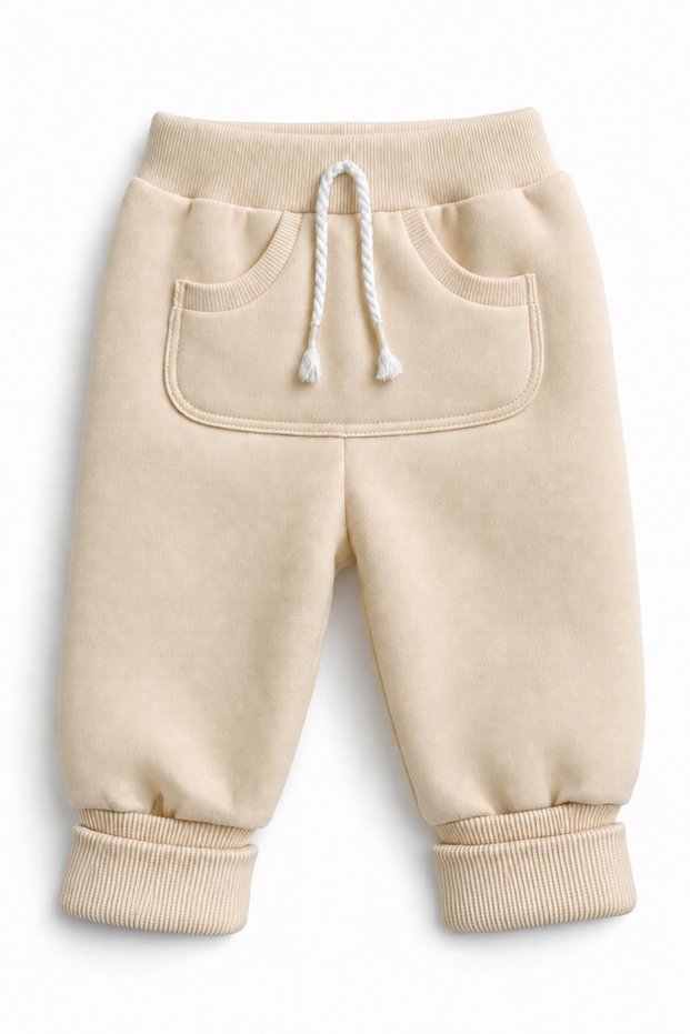 Baby Pants 47% Cotton 47% Modal 6% Elastane Unisex Sweatpants with Pockets Vanilla Cream