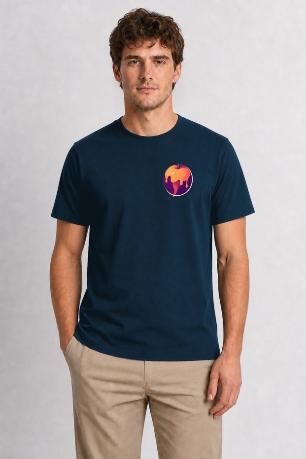 Surrealist Peach Print T-Shirt - Navy Blue