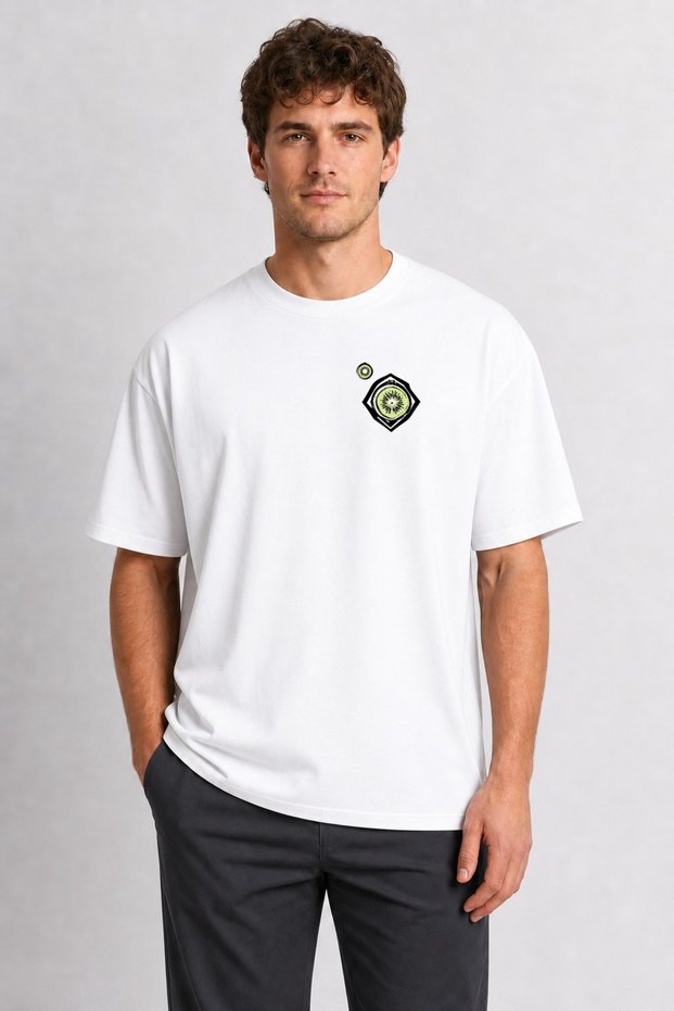 Modern Kiwi Cutaway Streetwear Print T-Shirt - White