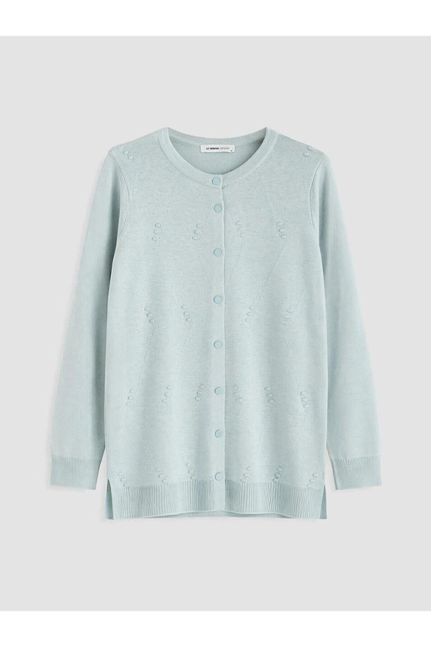 Crew Neck Embroidered Women's Knitwear Cardigan (W6)