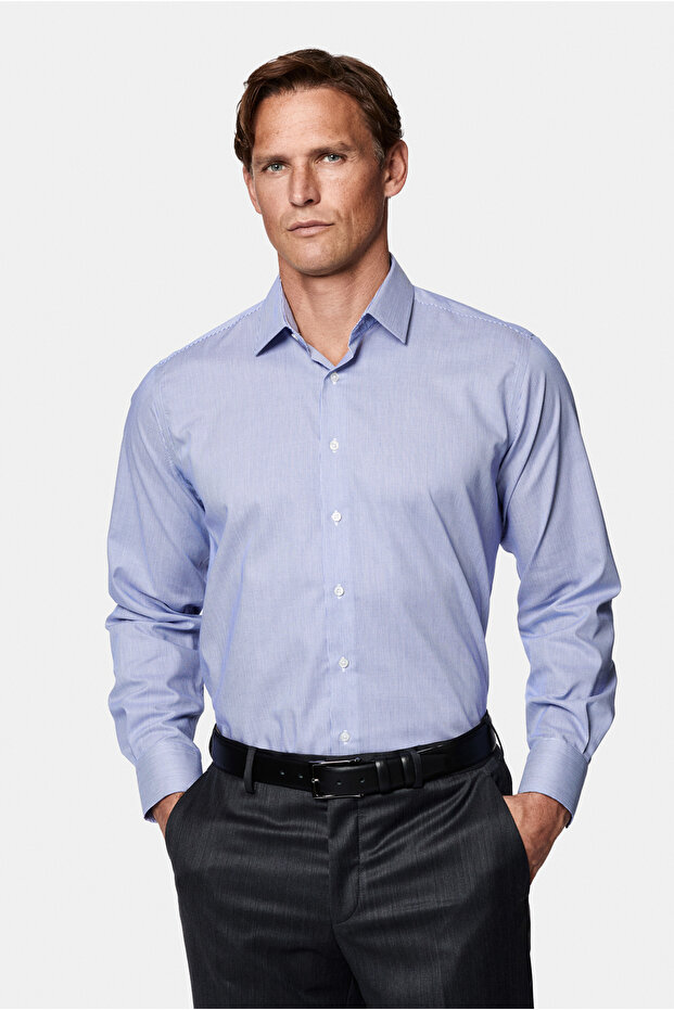 Long Sleeve Classic Non-Iron Iron-Free Striped 100% Cotton Shirt