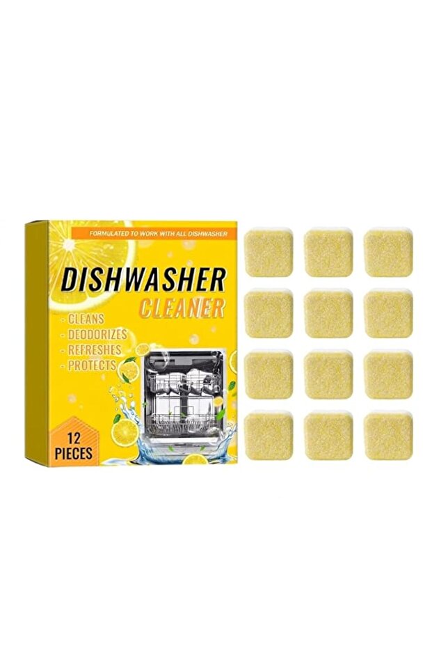 12 pieces Dishwasher Cleaner And Deodorizer Tablets, Deep Cleaning for Tableware Care Dish Washer Machine, Natural Limescale Remover, Calcium, Odor, Smell