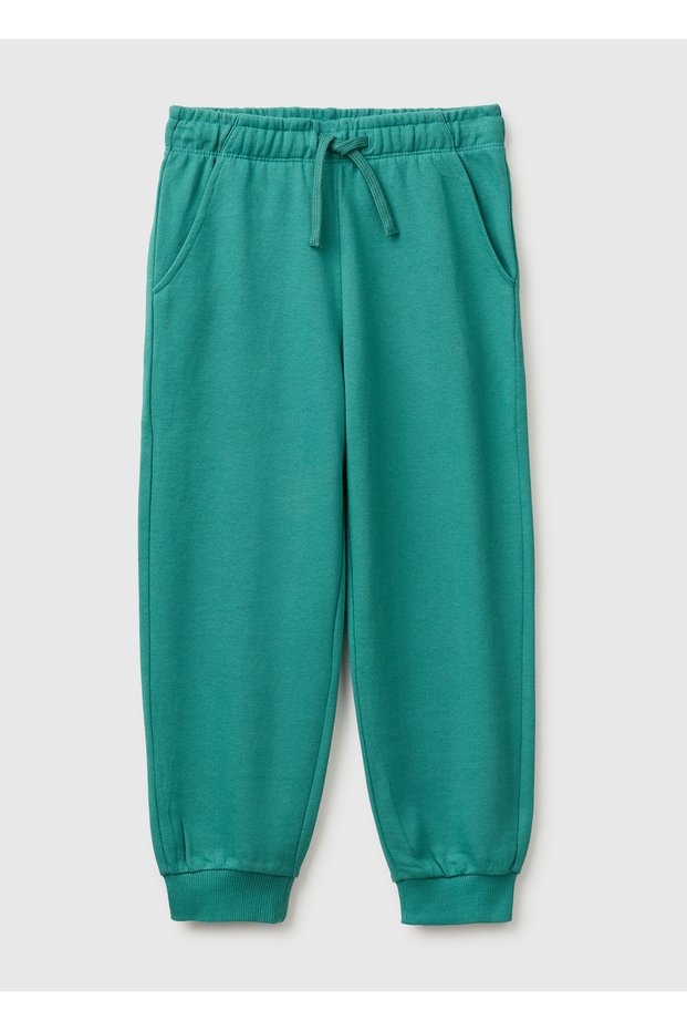 Boy's Petrol Green Sweatpants with Embroidered Logo on the Front and Ribbed Pockets