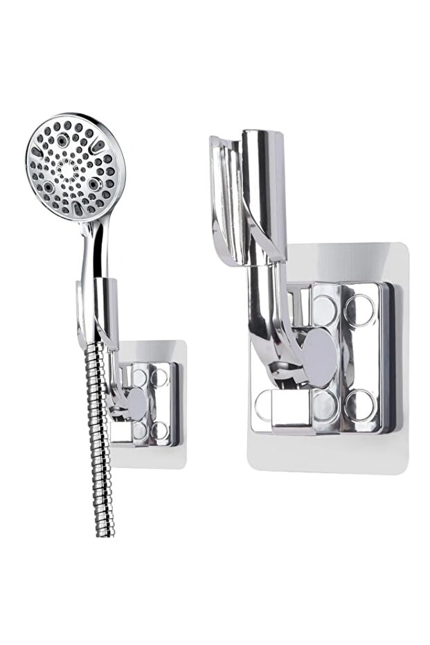 TERRIFI Shower Head Holder, 2 Pcs Adjustable Shower Bracket, No Drilling Strong Paste Shower Holder, Wall Mount Shower Head Holder, Silver