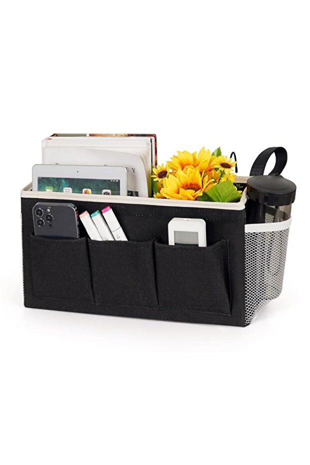 Bedside Storage Caddy/Bedside Hanging Storage Bag for Headboards Bunk Beds Dorm Rooms Book Phone Magazine Holder (New Black)