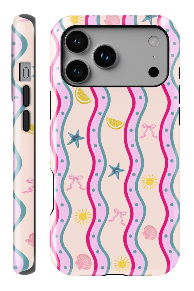 iPhone 17 Pro Pink Wave Double Layer Full Covering Printing Glossy Protect Phone Case