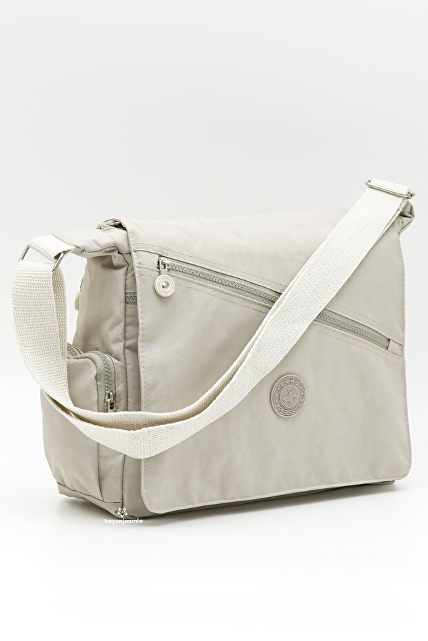 Women's Cream Waterproof Crinkle Fabric Multi-Compartment Cross Strap Postman Daily and Student Shoulder Bag