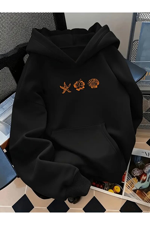 Sea Shell Printed Oversized Unisex Women'S/Men's Hooded Sweatshirt