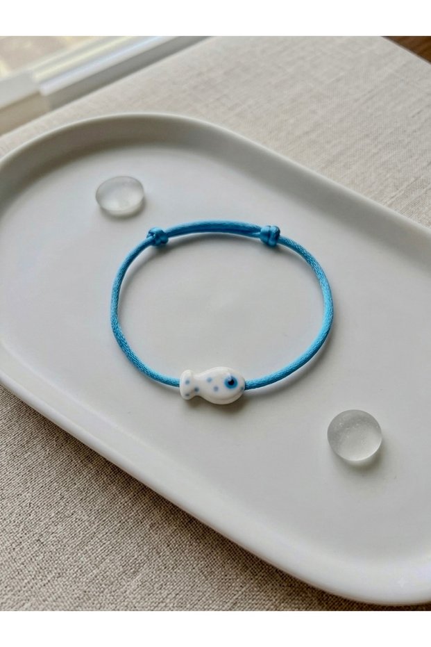Spotted White Ceramic Fish Adjustable Bracelet