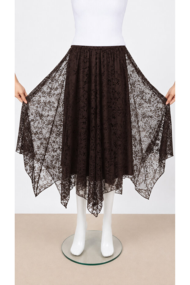 Skirt with Flock Print, Asymmetrical Cut, Lined