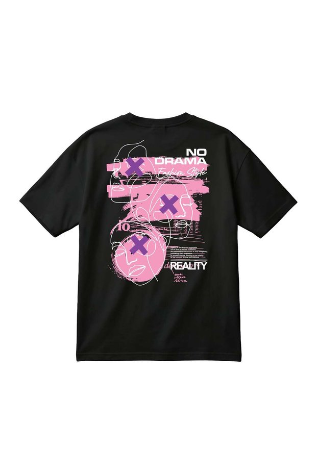 Oversized Unisex T-Shirt – No Drama Printed Face Graphic Design Streetwear T-Shirt