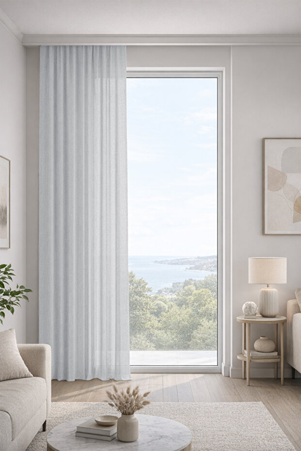 Linda Beyaz Custom Size Tulle Curtain 220X250 1X2,5 Pleat