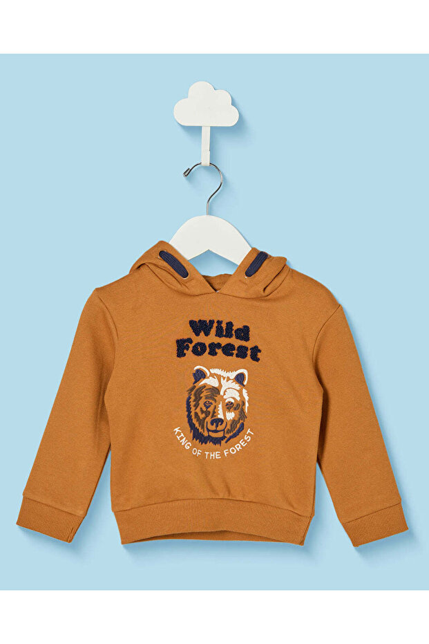 Infant Boys Brown Tiger Printed Hoodie