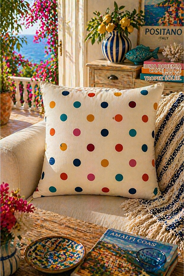 Bonjour & Cat Patterned Modern Throw Pillow Cover Energetic & Stylish Living Room Decor