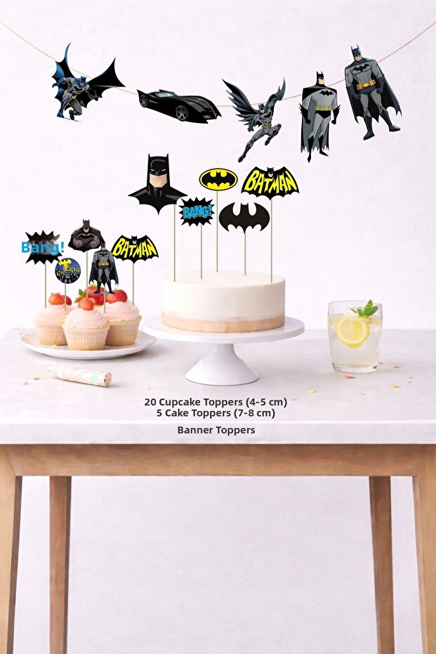 Batman Birthday Set 5 Figures Banner 5 Figures Cake Decoration 20 Pieces Cupcake Set