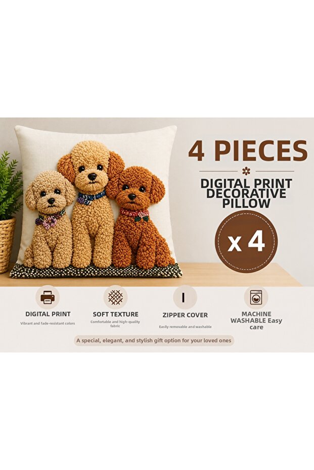 Decorative Throw Pillow Cover 4 Pieces Digital Printing Zippered Soft Textured