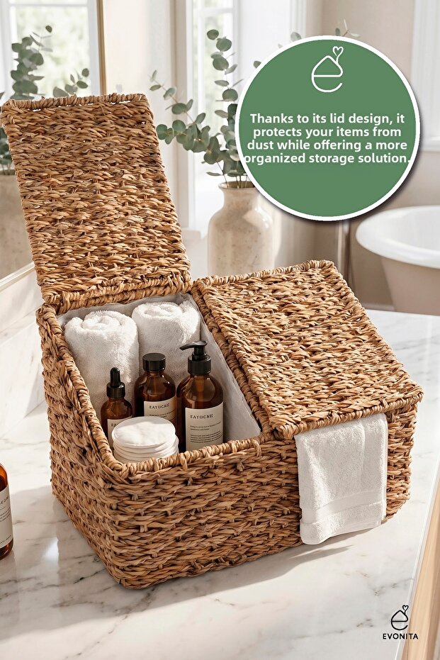 39X23X25 cm Wicker Basket Multi-Purpose Decorative Storage Basket Rattan Look Organizer Basket Bathroom