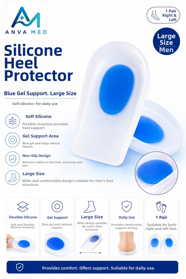 Large Size Silicone Heel Protector Blue 75 Gr Men (1 Pair)