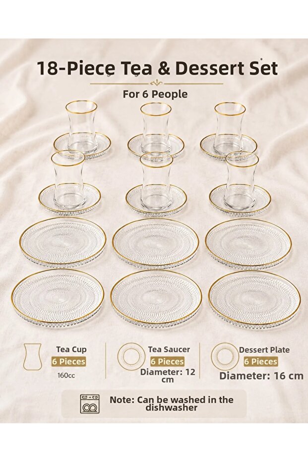 Egehome 18 Piece Tea Set for 6 People | Tea Cup, Tea Saucer and Cake Plate Set 160 ml