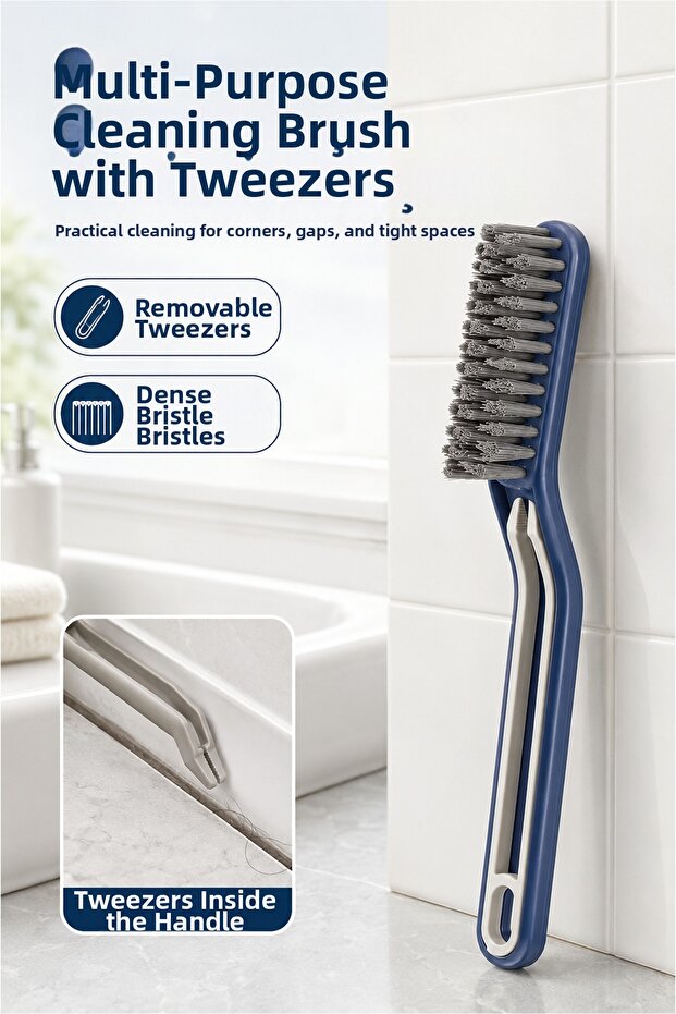 Multi-Purpose Cleaning Brush with Tweezers - Practical Cleaning for Corners, Joints, and Narrow Spaces (1 Piece)