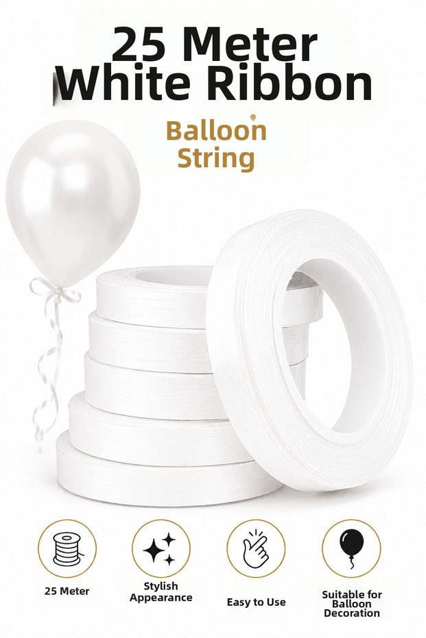 White Raffia 25 Meters - Balloon String and Gift Wrapping Decoration Ribbon