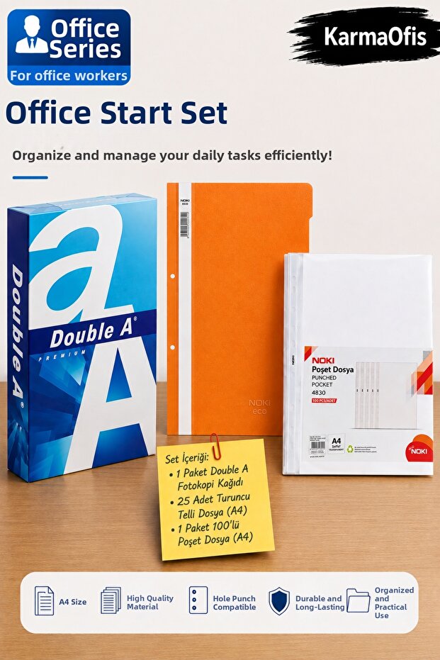A4 Photocopy Paper 80 Gr + 25 Orange A4 Ring Binders + 100 A4 Pocket Files Office Set