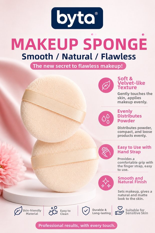 2-Piece Finger Band Makeup Sponges – Round Powder and Foundation Application Sponges
