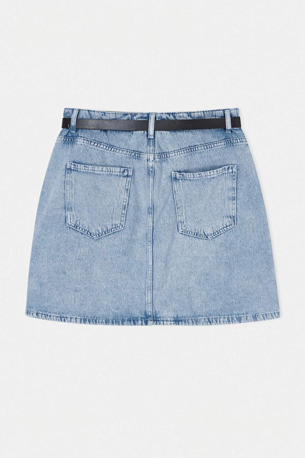 Mavi Mavi Kemer Detaylı Arkası Etek Görünümlü %100 Pamuk Non-Stretch Denim Şort Etek TBBSS26AP00004 - 7