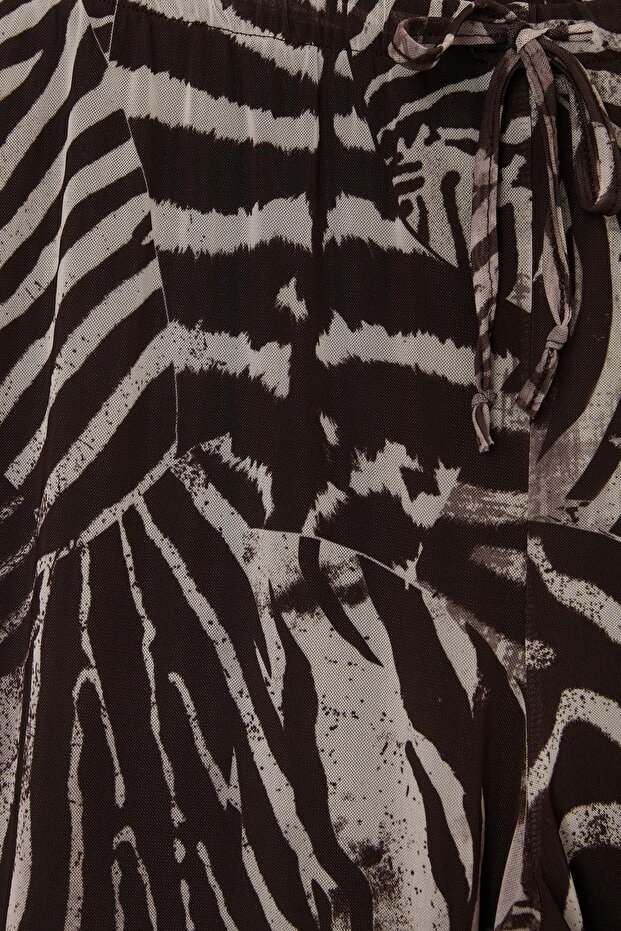 Çok Renkli Zebra Desenli Tül Rahat Örme Büyük Beden Pantolon TBBSS26AR00041 - 5