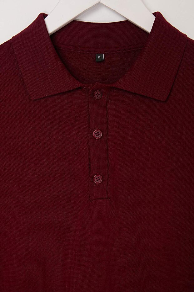 Bordo Regular/Normal Kesim Özel İplik Premium Basic Triko Polo Yaka T-shirt TMNSS26PO00044 - 7