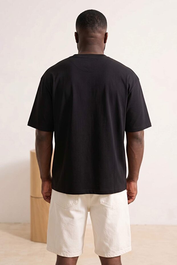 Büyük Beden Siyah Oversize Ayıcık Baskılı Oversize %100 Pamuk T-Shirt TMNSS26BF00006 - 3