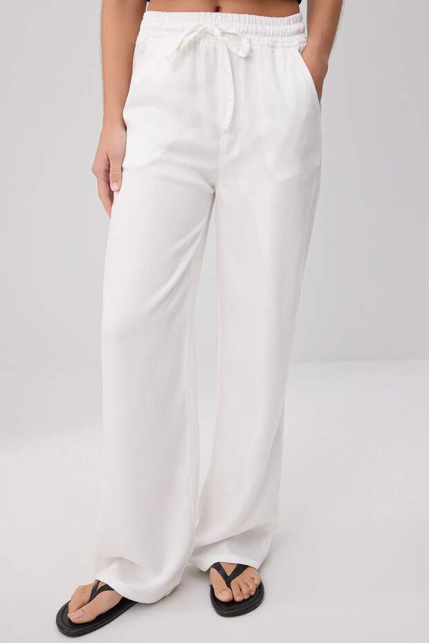 Ekru %100 Tencel Yüksek Bel Wide Leg Jeans TWOSS26JE00333 - 3