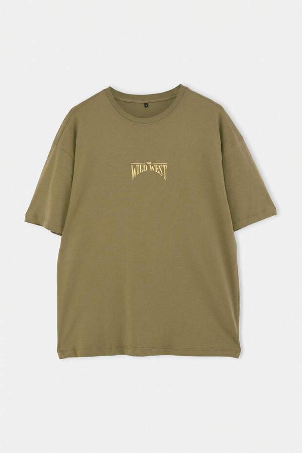 Haki Oversize/Geniş Kesim %100 Pamuklu Sırt Baskılı T-Shirt TMNSS24TS00003 - 5