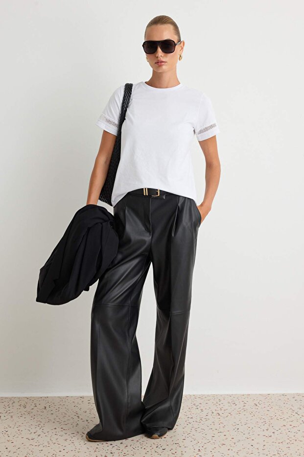 Beyaz Aksesuar Kalın Pamuklu Detaylı Basic/Regular Kalıp Örme T-Shirt TWOSS24TS00048 - 2