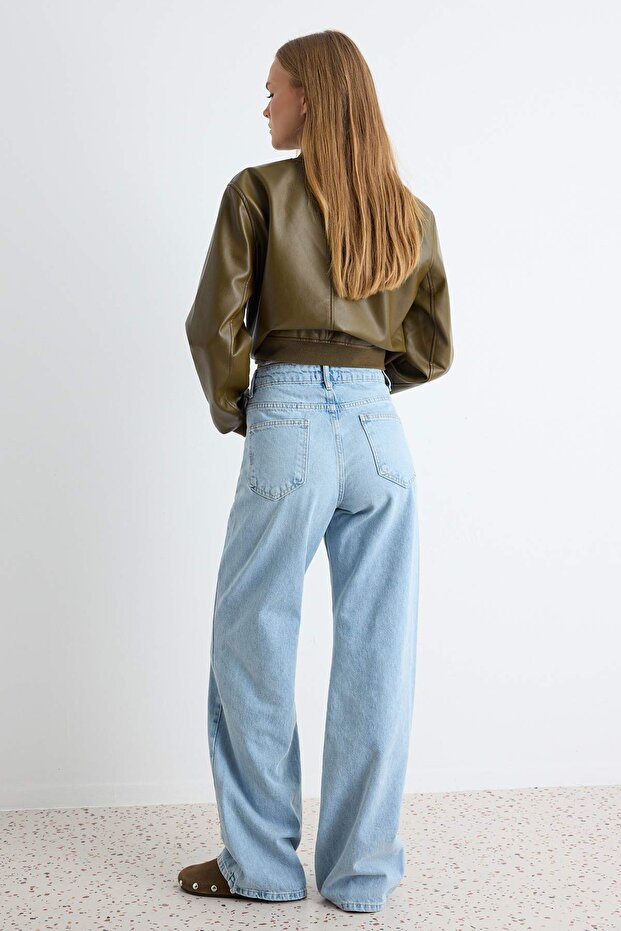 Açık Mavi Yüksek Bel Wide Leg Geniş Paça %100 Pamuk Non-Stretch Jeans TWOSS25JE00132 - 4