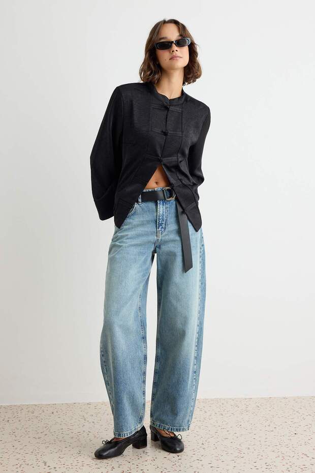 Açık Mavi %100 Pamuk Normal Bel Barrel Jeans TWOAW27JE00084