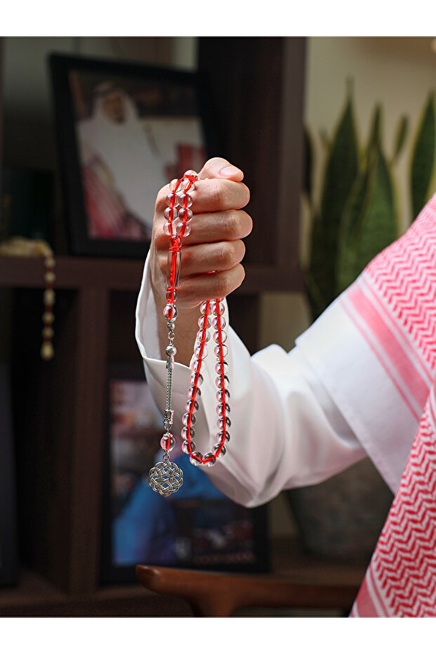 سبحة بكلايت شفاف بخيط احمر | طربزونة | من لباب