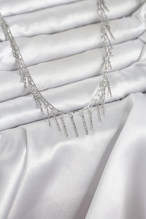 Brass Silver Color Fringed Model Women's Necklace
