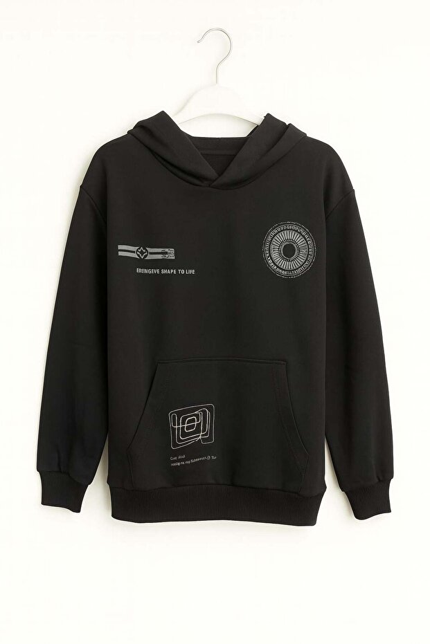 Nk boys' mixed print hooded sweatshirt, ages 8-14, black