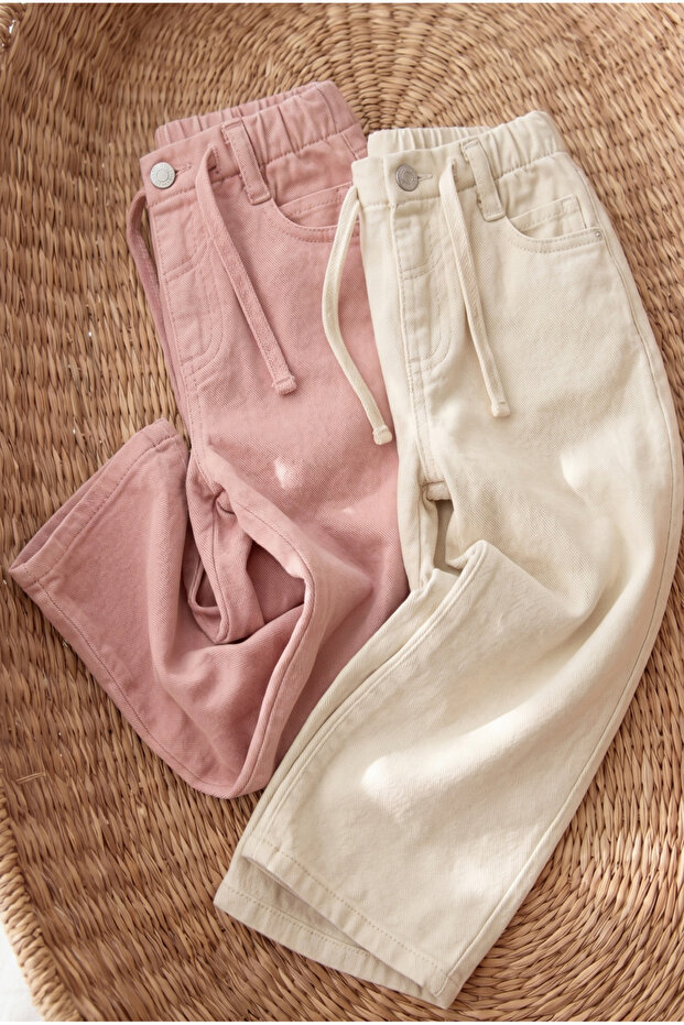 Wide Leg Gabardine Trousers 3-6 Years Cream