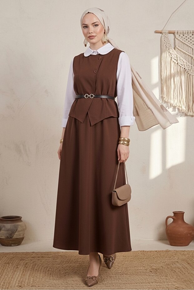 Asile Vest Skirt Double Set 1341 - Bitter Brown