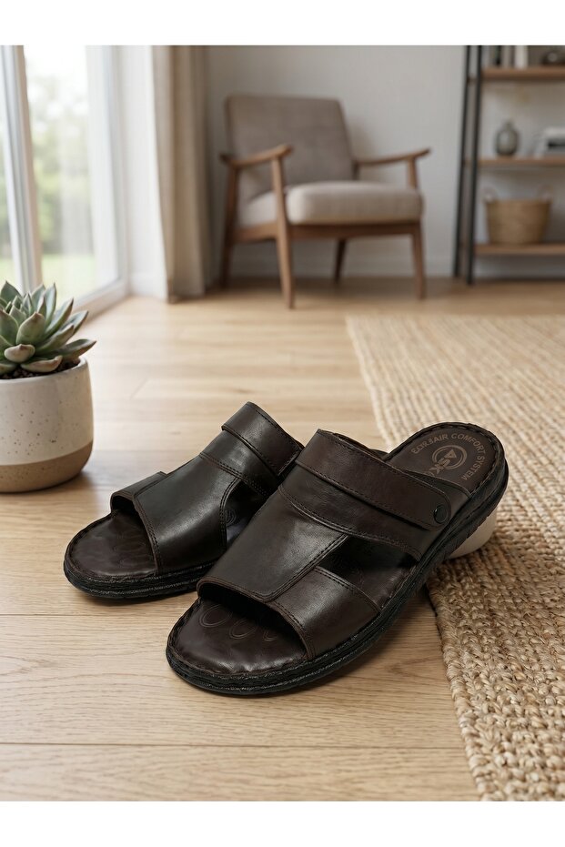 Genuine Leather Men's Sandals Slippers Summer Orthopedic Comfortable Daily Use Brown 1928