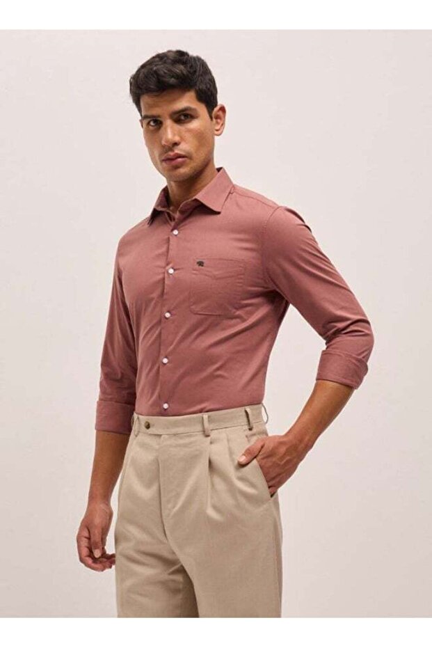 Men's Light terracotta Tailored Fit Solid Formal Shirt for Every Occasion