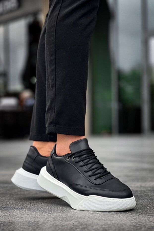 Ba0354 Casual Lace-Up Men's High Sole Black Sneakers