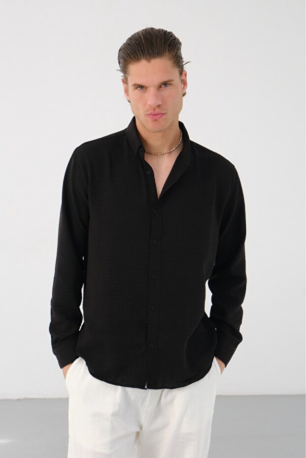 Men's Regular Fit Linen Look Shirt