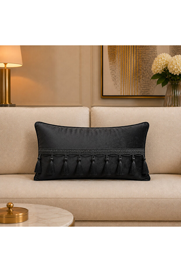 Soft Imported Velvet Black Pendant with Tassels 50X30 Rectangular