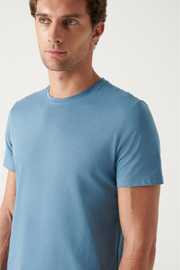 Erkek İndigo Basic Pamuklu T-shirt E001000 - 2