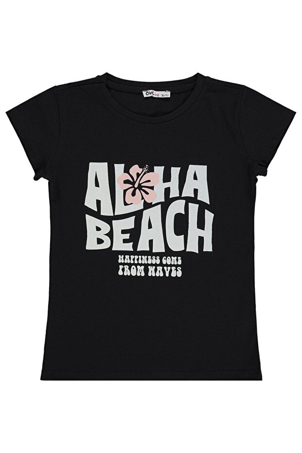 Aloha Beach Printed T-Shirt for Ages 10-13 - Black