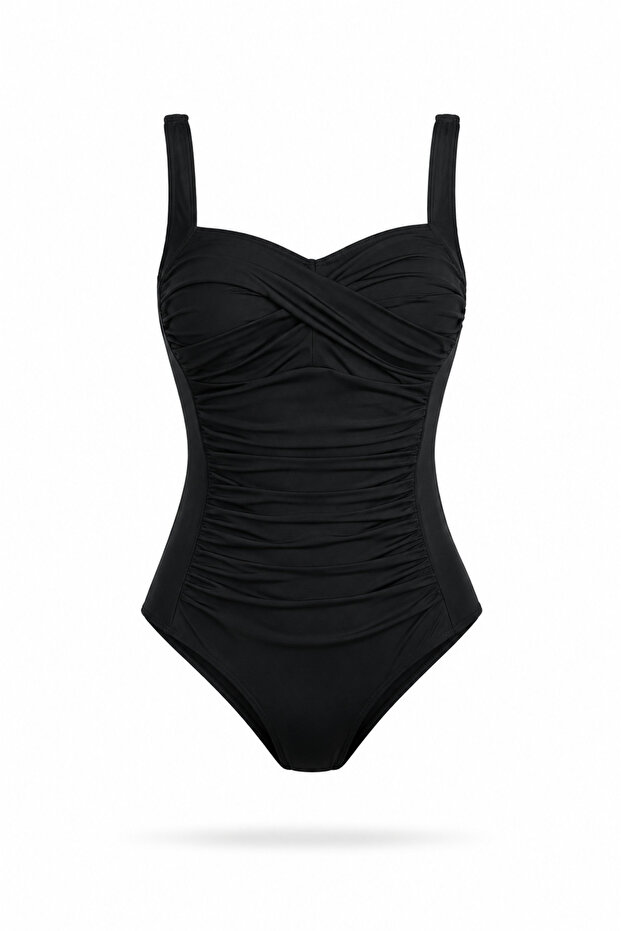 Recovery Draped Black Swimsuit – Adjustable Strap, Stylish and Slimming Effect